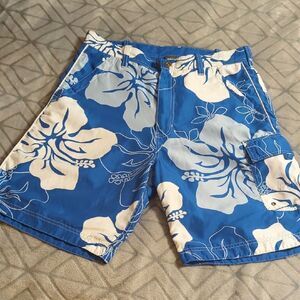 URBAN PIPELINE Men's (Size 32) Blue Reversible Swimming Trunks Shorts 9 Pockets!